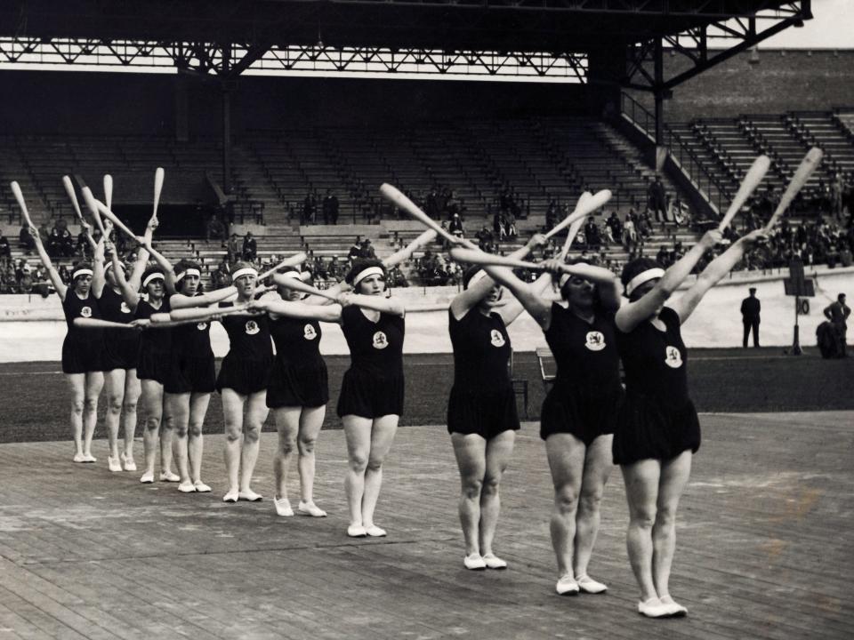 the Dutch Women's Gymnastics team competes at the 1928 Olympics