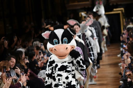 No skin off my nose: Vegan designer Stella McCartney send out furry costumes of all the animals that do not have to die for her clothes in her Paris fashion week show