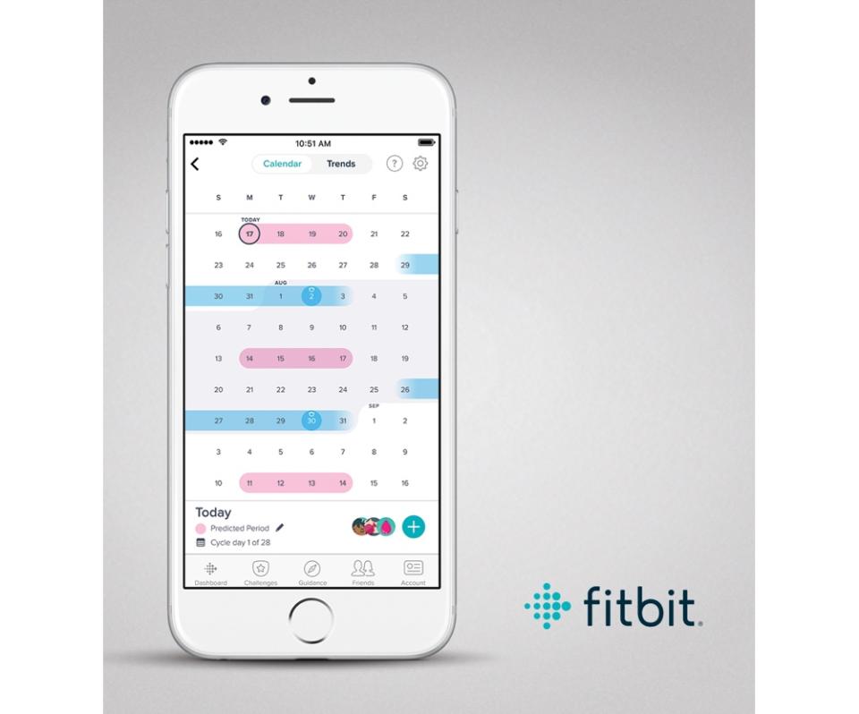 Fitbit app screen for IOS showing predictions for a user’s cycles.