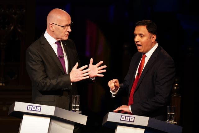 John Swinney and Anas Sarwar in a tense exchange during a BBC debate