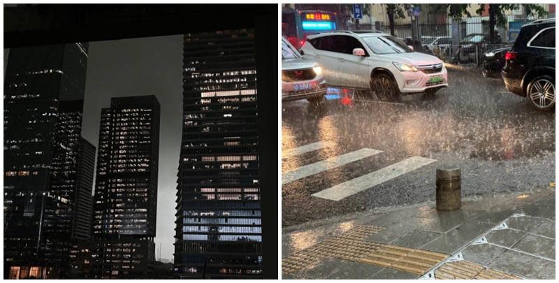 廣東暴雨｜深圳全市進入暴雨防御狀態。(央視微博圖片)