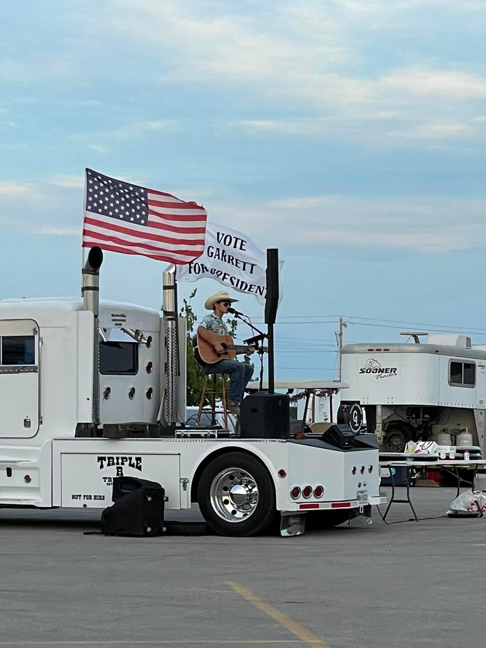 Garrett Talamantes of Carrizo Springs holds a fundraising concert in the Taylor Telecom Arena parking lot at the Texas High School Finals Rodeo.