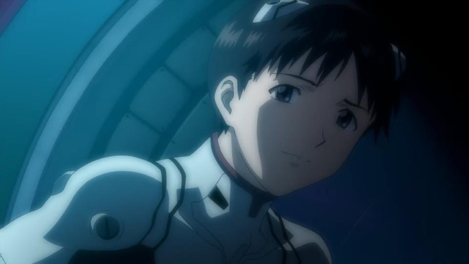 Shinji smiling in his plug suit in "Evangelion: 1.0 You Are (Not) Alone"