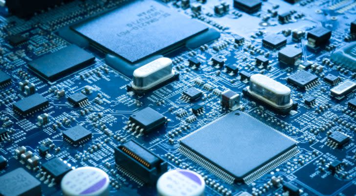 semiconductor stocks Close-up electronic circuit board. technology style concept. representing semiconductor stocks. top semiconductor stocks to buy now. chip stocks to sell