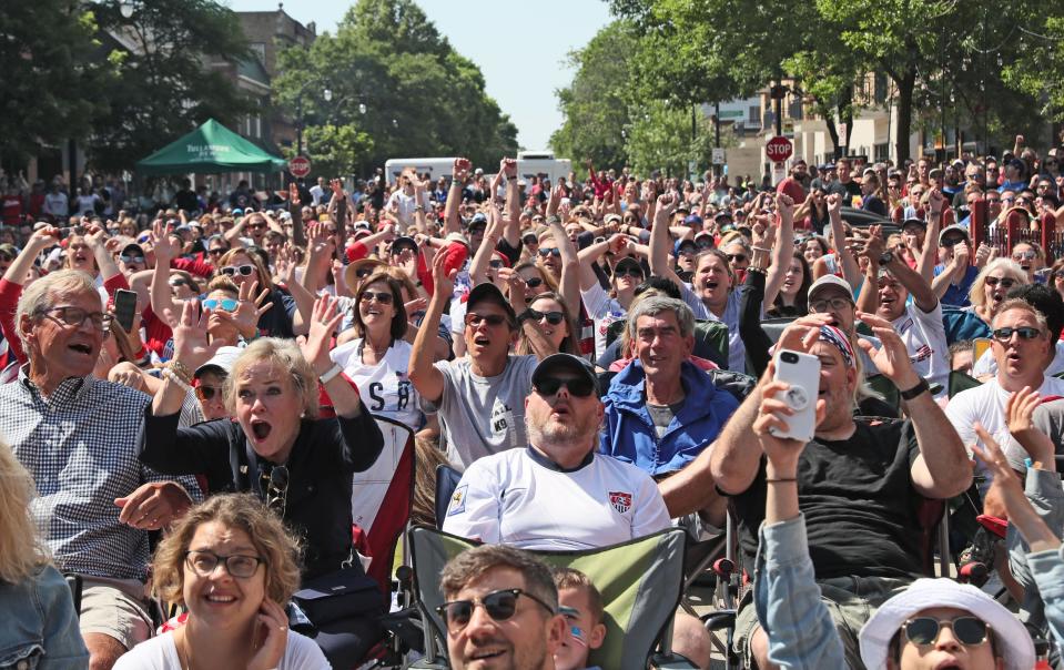 In this 2019 file photo, a large crowd gathered by Three Lions Pub in Shorewood to watch the FIFA Women’s World Cup finals, where the USA beat the Netherlands.