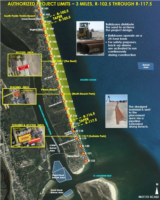 Boundaries for a $20.2 million beach repair in St. Johns County are marked in this project map by the U.S. Army Corps of Engineers.