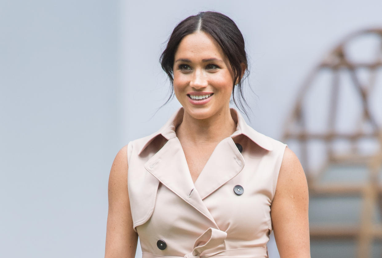 JJOHANNESBURG, SOUTH AFRICA - OCTOBER 02: Meghan, Duchess of Sussex visits the British High Commissioner's residence to attend an afternoon reception to celebrate the UK and South Africa’s important business and investment relationship, looking ahead to the Africa Investment Summit the UK will host in 2020. This is part of the Duke and Duchess of Sussex's royal tour to South Africa. on October 02, 2019 in Johannesburg, South Africa. (Photo by Samir Hussein/WireImage)