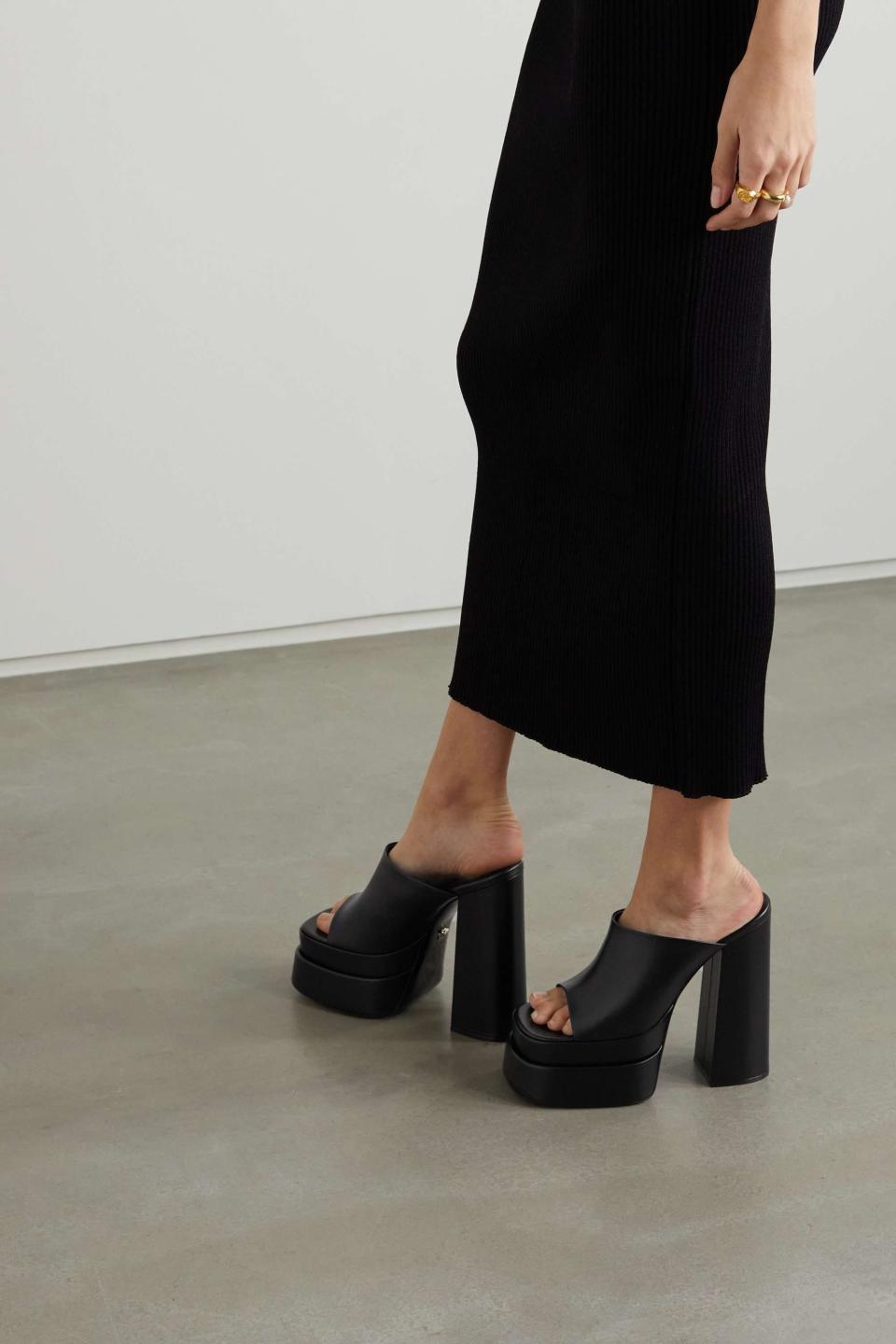 Leather platform mules