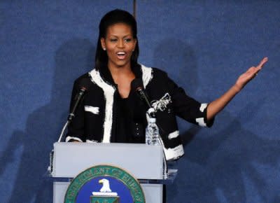 Michelle Obama in a Chanel inspired coat from White House, Black Market