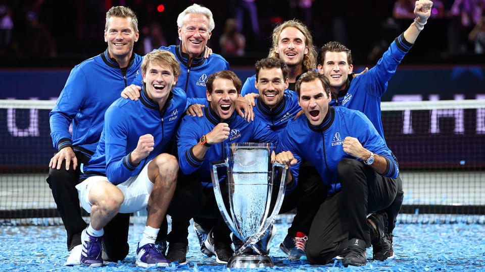 Team Europe, pictured here celebrating with the trophy.