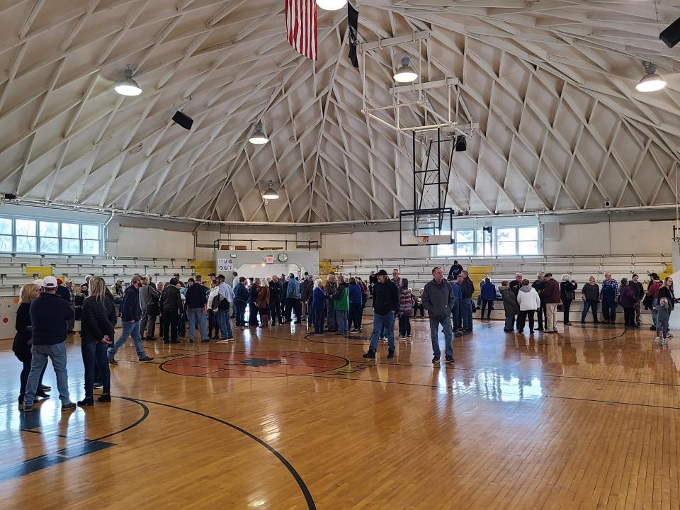 People said goodbye in Pine Village gym Saturday.