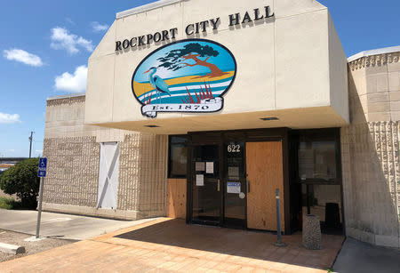 Rockport City Hall, which was closed last year after it suffered damage from Hurricane Harvey, is seen in Rockport, Texas, May 29, 2018. Photo taken May 29, 2018. REUTERS/Jon Herskovitz