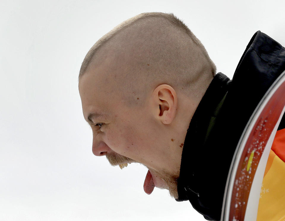 <p>Roope Tonteri, of Finland, reacts after finishing during the men’s slopestyle qualifying at Phoenix Snow Park at the 2018 Winter Olympics in Pyeongchang, South Korea, Saturday, Feb. 10, 2018. (AP Photo/Kin Cheung) </p>