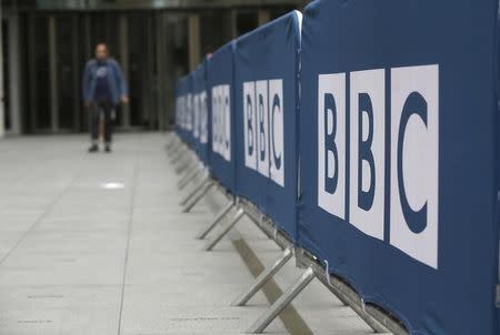 Barriers near to the main entrance of the BBC headquarters and studios in Portland Place, London, Britain, July 16, 2015. REUTERS/Peter Nicholls