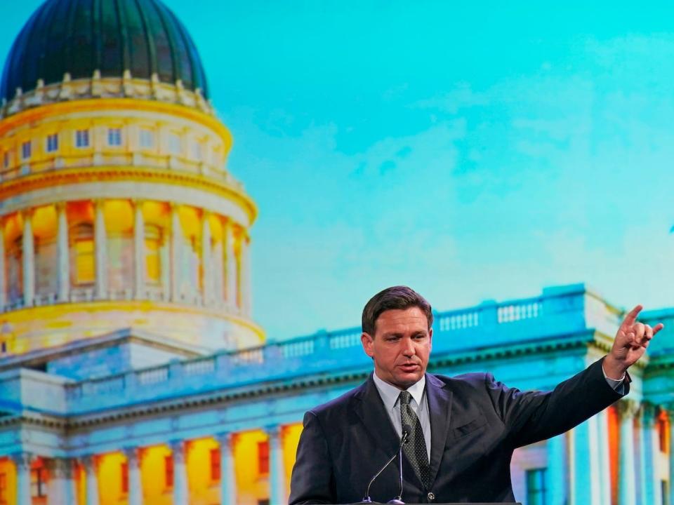 Florida Gov. Ron DeSantis speaks during the American Legislative Exchange Council Wednesday, July 28, 2021, in Salt Lake City.