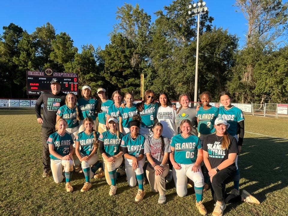 The Islands softball team in Cairo after advancing to the Elite Eight.