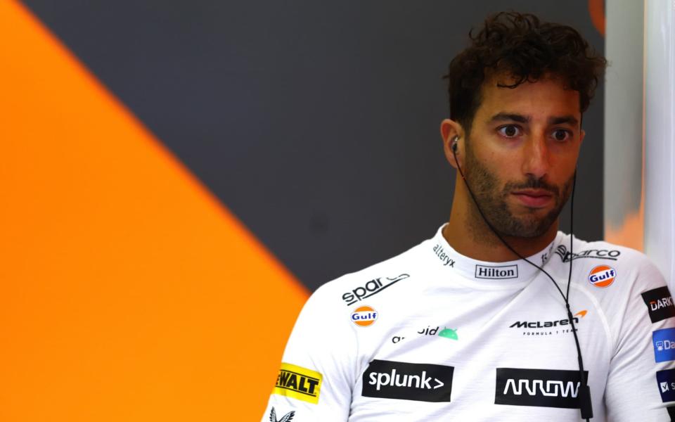 Daniel Ricciardo of Australia and McLaren looks on in the garage during practice ahead of the F1 Grand Prix of Belgium at Circuit de Spa-Francorchamps on August 26, 2022 in Spa, Belgium. - Mark Thompson/Getty Images