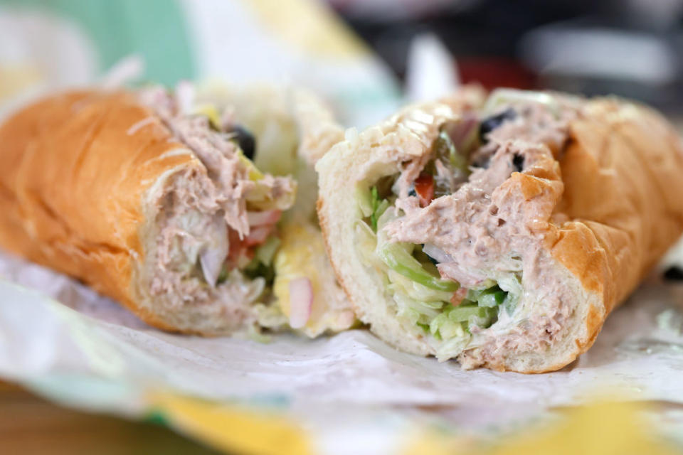 A tuna sandwich from Subway is displayed in San Anselmo, California. 