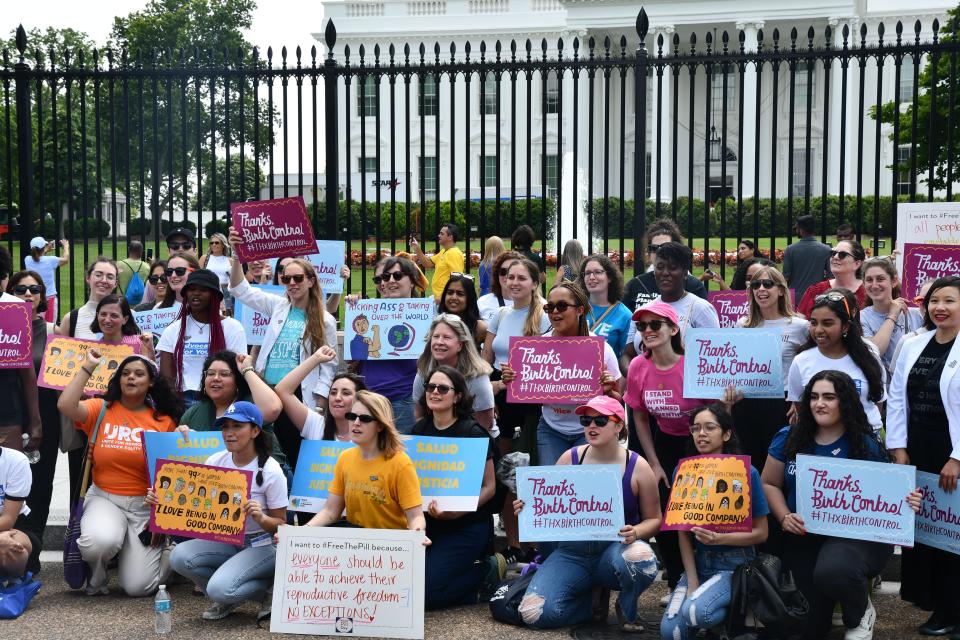 Free the Pill and other advocacy groups that support improving access to contraceptives rallied outside the White House in support of making Opill available over the counter.