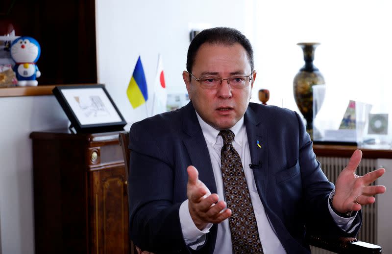 Ukraine's ambassador to Japan Sergiy Korsunsky speaks during an interview with Reuters at the embassy in Tokyo