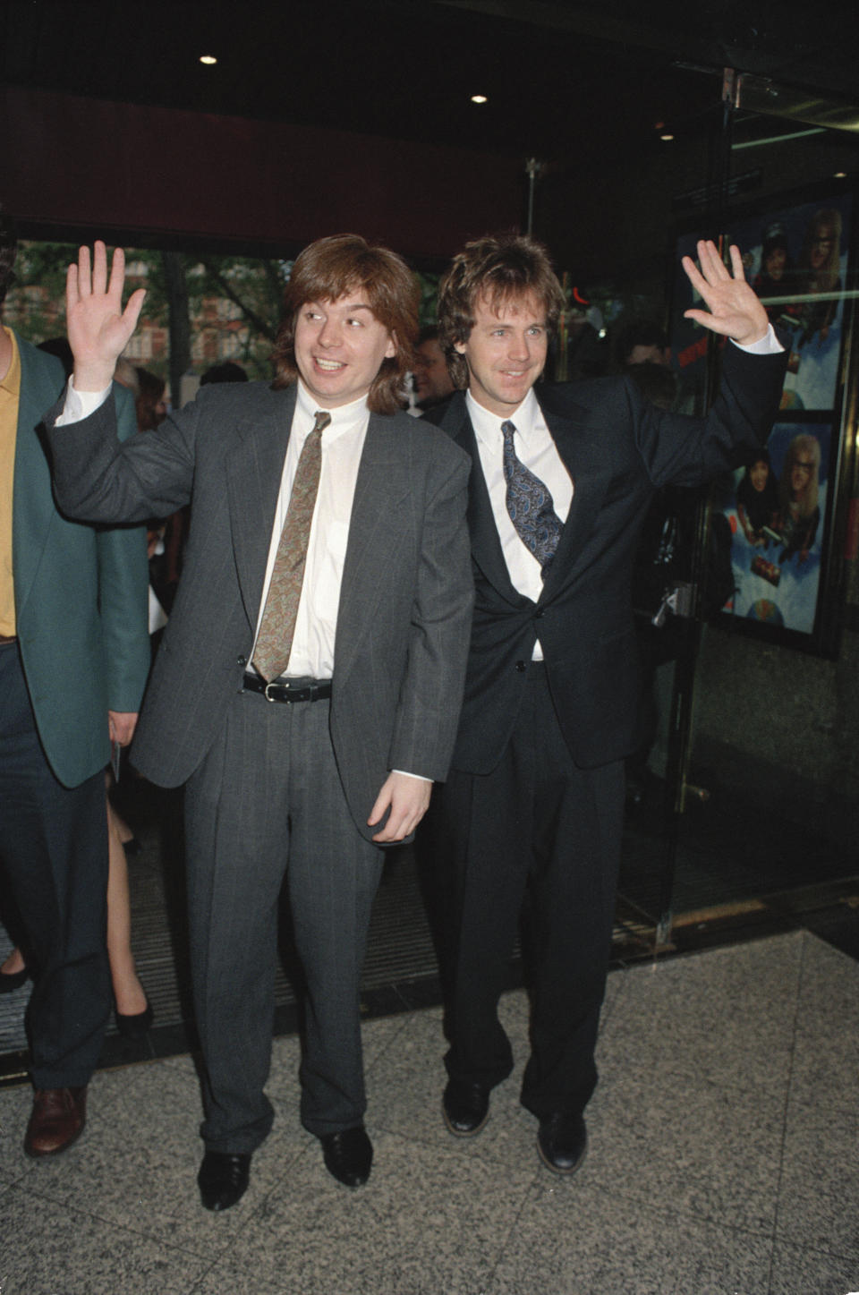 Mike Myers (left) and Dana Carvey, stars of the movie, at the London premiere of 'Wayne's World', 21st May 1992. (Photo by Dave Benett/Getty Images)