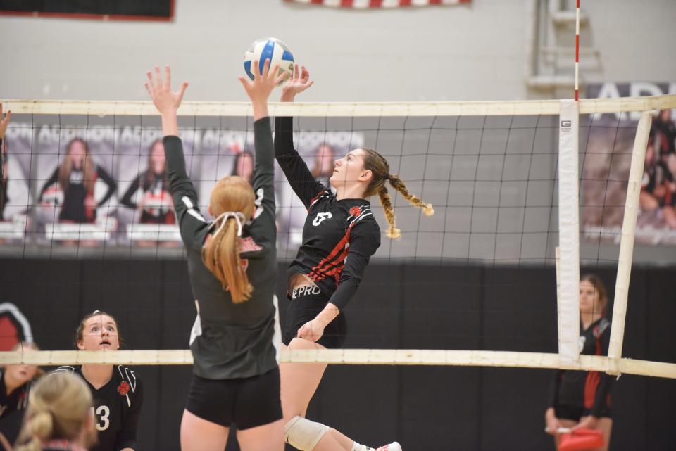 Addison's Molly Brown goes up for a kill during a match against Michigan Center.