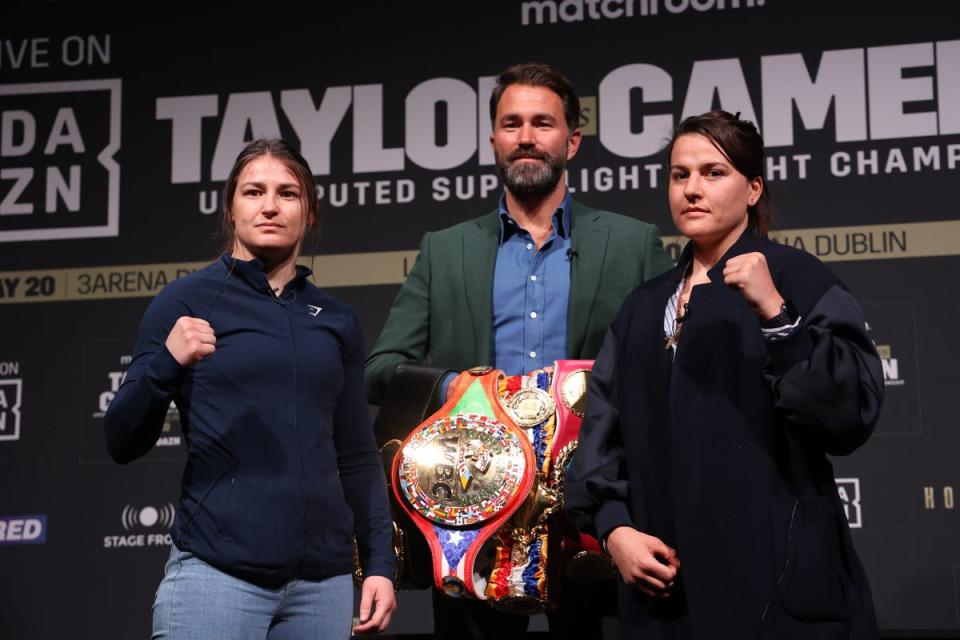 Katie Taylor, left, and Chantelle Cameron will put their unbeaten records on the line in Dublin (Damien Eagers/PA) (PA Wire)