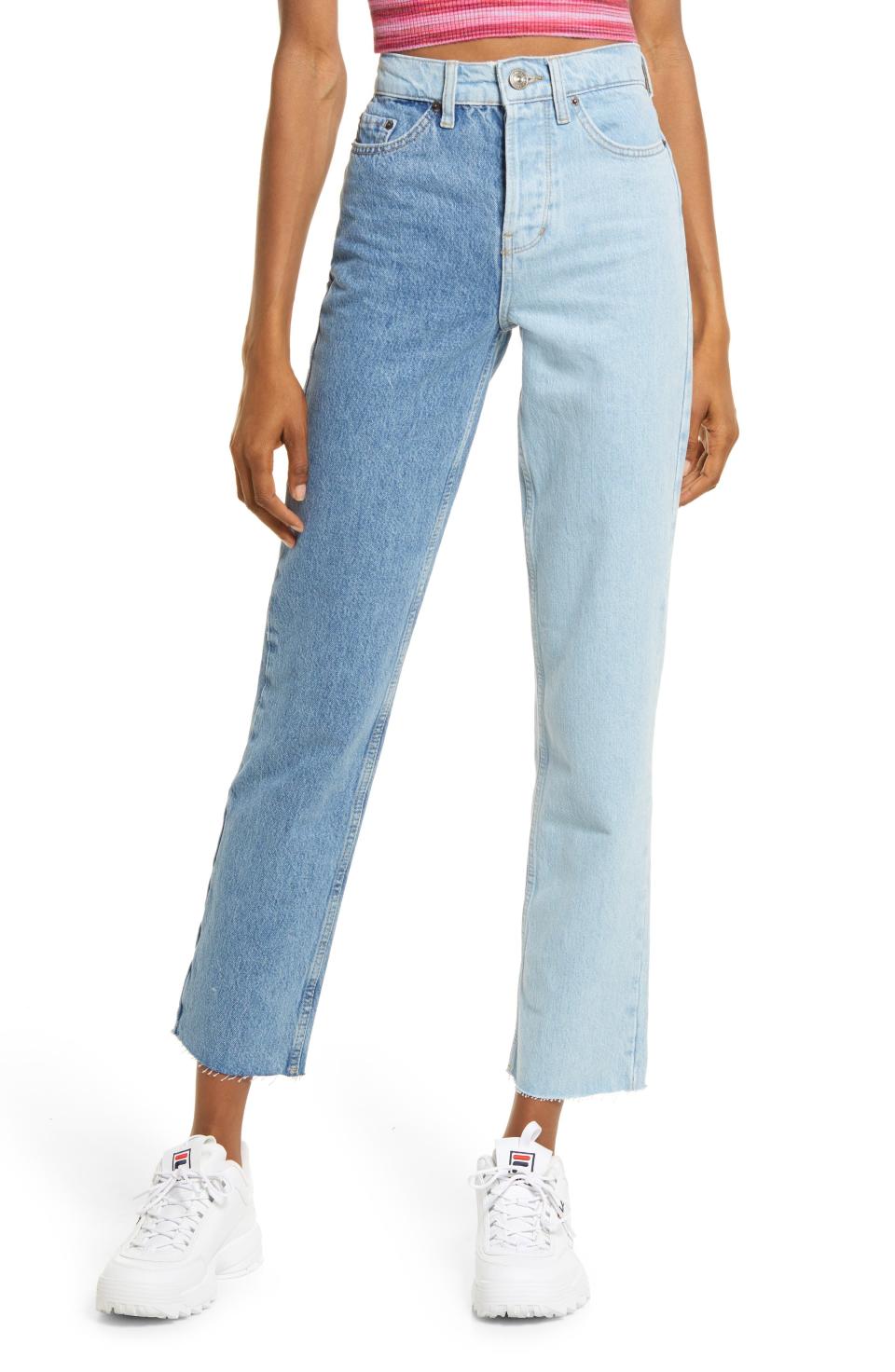 10) Two-Tone High Waist Boyfriend Jeans