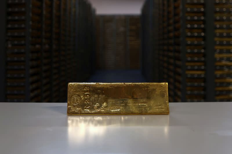 Part of Portugal's reserve gold bars are seen at the Bank of Portugal fortified complex in Carregado, Alenquer