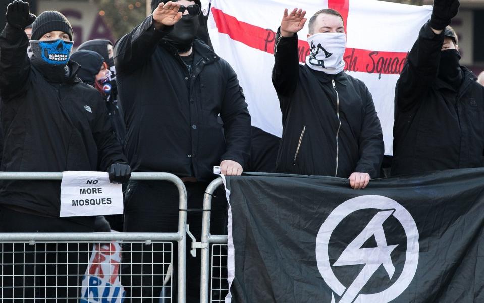Right wing extremists being referred for deradicalisation programme rises by a third as Islamist suspects falls (file image of far-Right National Action supporters) - London News Pictures Ltd