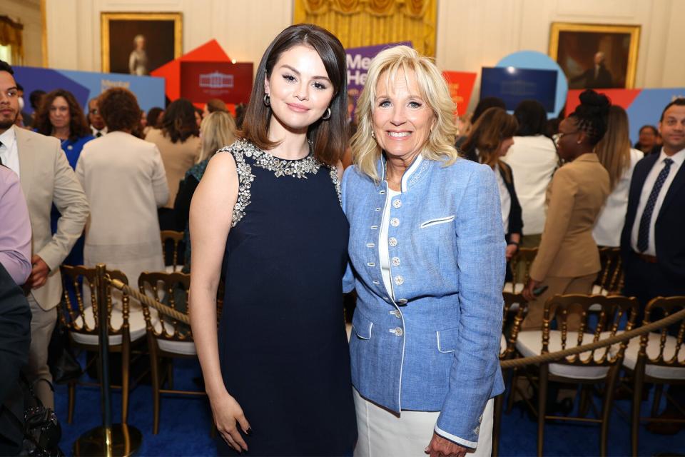Selena Gomez and Dr. Jill Biden attend as MTV Entertainment hosts first ever Mental Health Youth Forum at The White House on May 18, 2022 in Washington, DC.