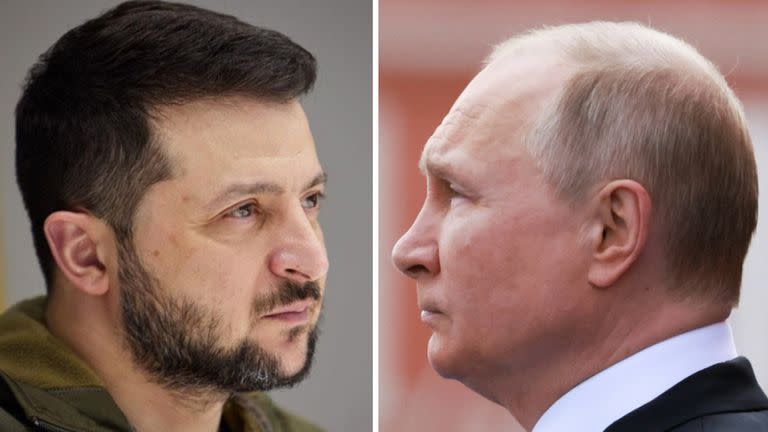 El presidente de Ucrania, Volodimir Zelensky, junto a su par ruso, Vladimir Putin