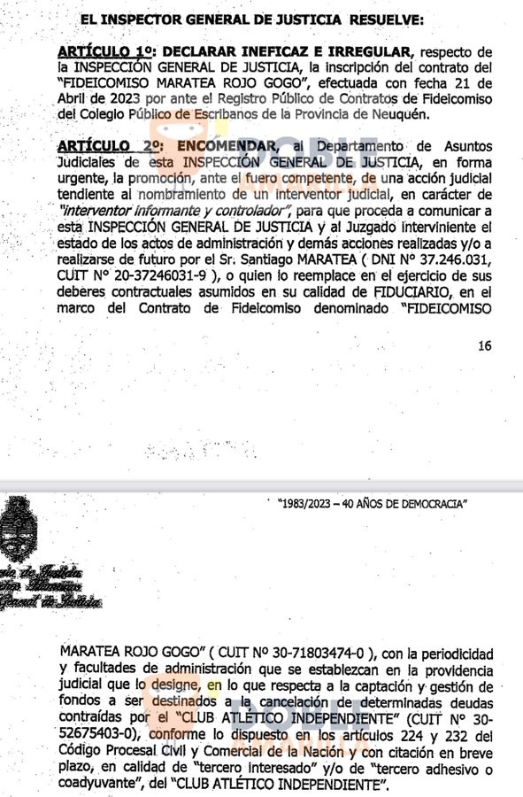 La resolución emitida por la IGJ sobre el fideicomiso de Maratea.