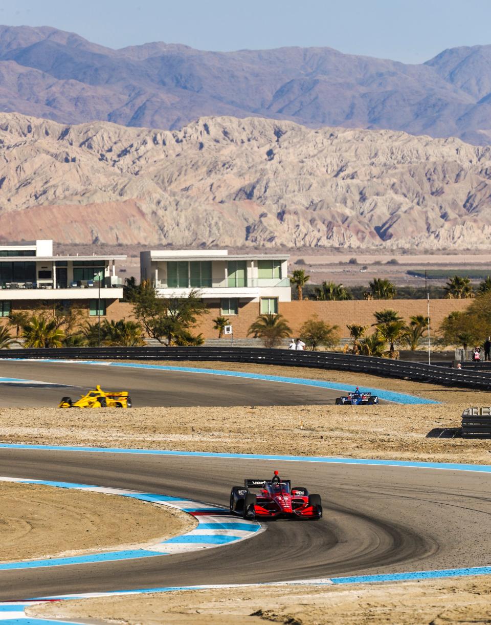 Will Power of Team Penske navigates turn 12 as the afternoon session resumes after a red flag during day two of NTT IndyCar Series open testing at The Thermal Club in Thermal, Calif., Friday, Feb. 3, 2023. 