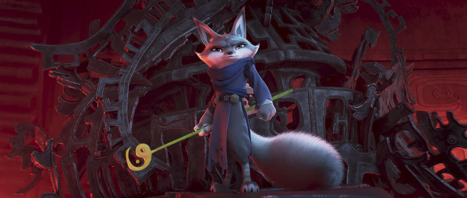 This image released by Universal Pictures shows Zhen, voiced by Awkwafina, in a scene from DreamWorks Animation's "Kung Fu Panda 4." (DreamWorks Animation/Universal Pictures via AP)