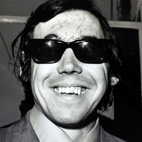 Gordon Banks in sunglasses to cover his injuries, pictured in December 1972 - Credit: Popperfoto