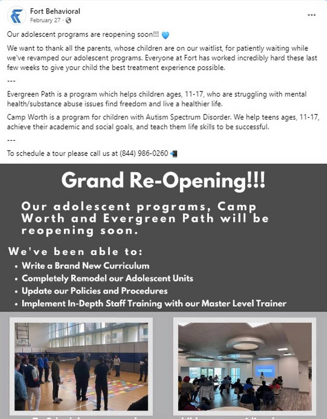 Fort Behavioral Health’s adolescent programs were closed in January for 30 days by the state. A probation agreement allowed it to reopen.