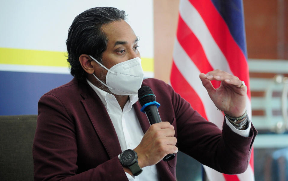 Khairy Jamaluddin speaks during a press conference after attending the Selangor state level Covid-19 Immunisation Task Force (CITF) meeting in Shah Alam, June 15, 2021. — Bernama pic