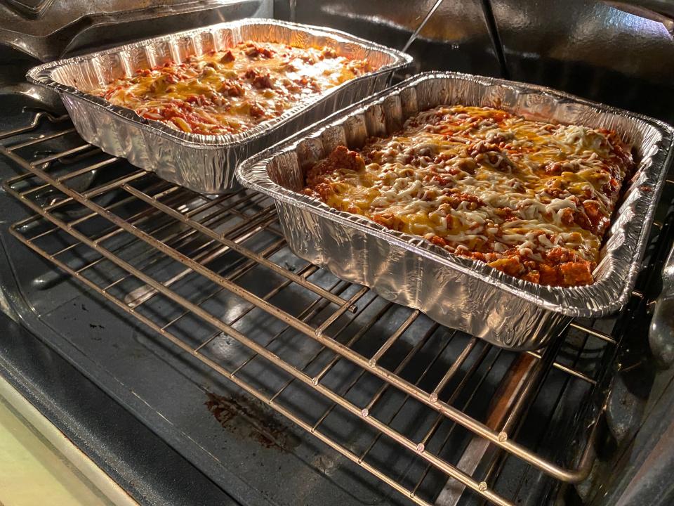 Lasagnas bake in the Bellefonte oven of Vickie Tully, who has been volunteering for Lasagna Love for three years.