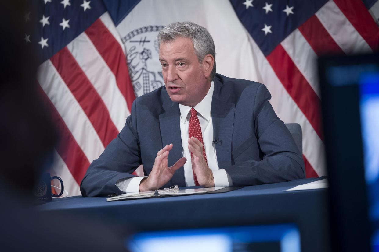 Mayor Bill de Blasio holds a media availability on Monday, May 24, at New York City Hall. 