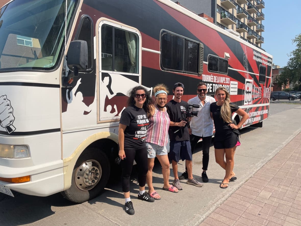 Last summer, the Rights4Vapers group drove a bus across Quebec and Ontario to protest regulations at the federal and provincial levels against vaping. (Rights4Vapers/Twitter - image credit)