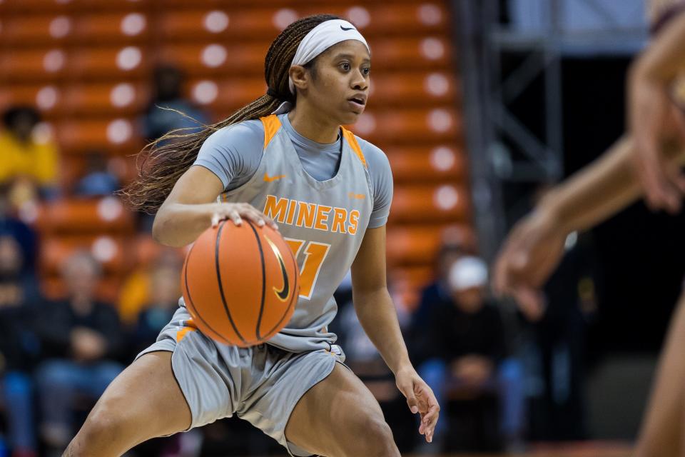 UTEP's N'Yah Boyd (11) dribbles the ball at a women's basketball game against Texas State on Saturday, Nov. 19, 2022, at the Don Haskins Center in El Paso.