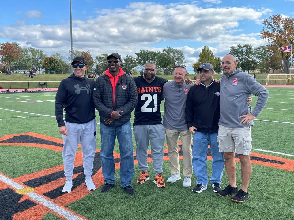 Churchville-Chili honored players from its very first varsity football team in 1992 during a game against Victor on Saturday, Oct. 7, 2023.