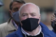 Michael Skakel leaves a courthouse in Stamford, Conn., Friday, Oct. 30, 2020. A Connecticut prosecutor says the Kennedy cousin will not face a second trial in the 1975 murder of teenager Martha Moxley in Greenwich. Chief State's Attorney Richard Colangelo Jr. made the announcement Friday at the state courthouse in Stamford. (AP Photo/Seth Wenig)