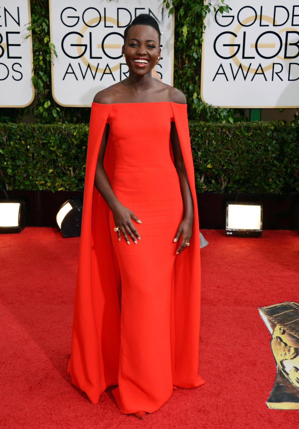 FILE - In this Jan. 12, 2014 file photo, Lupita Nyong'o arrives at the 71st annual Golden Globe Awards at the Beverly Hilton Hotel, in Beverly Hills, Calif. Nyong'o is nominated for an Oscar for performance by an actress in a supporting role for the film, "12 Years a Slave." The 86th annual Academy Awards will be presented on Sunday, March 2, 2014. (Photo by Jordan Strauss/Invision/AP, file)