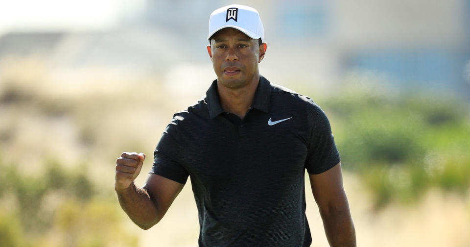 Tiger Woods unleashed a few signature fist pumps during his return to golf at the Hero World Challenge (Getty Images)