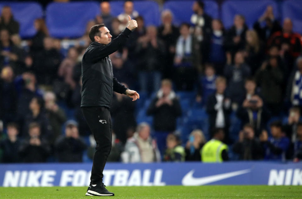 Derby County manager Frank Lampard applauded fans on every side of the ground at the final whistle