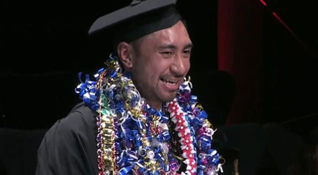 The audience can be heard cheering and supporting Iosefo throughout his speech. Source: YouTube.