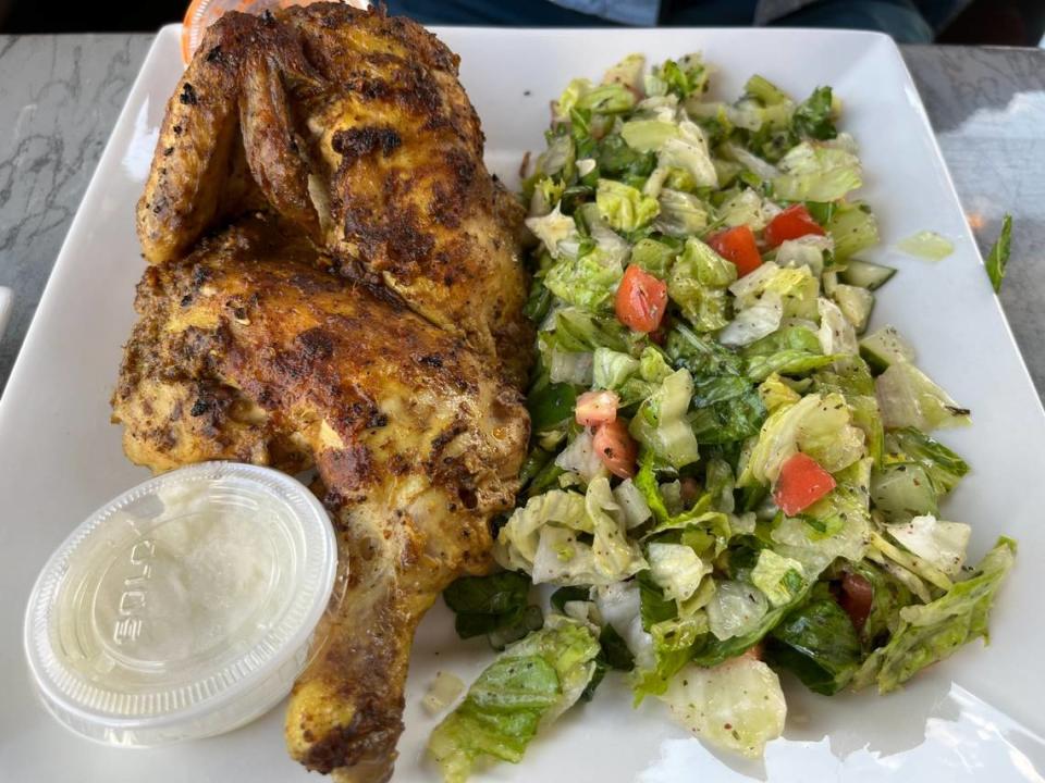 Jasmine Grill in Pineville menu includes a marinated half chicken with side salad, as well as other Mediterranean dishes like kebabs and shawarma. Heidi Finley/hefinley@charlotteobserver.com