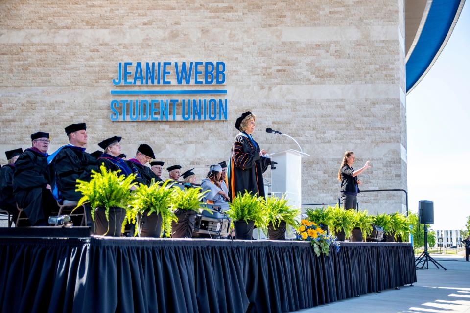 Rose State's state-of-the-art Student Union was dedicated to the college's first female president, Dr. Jeanie Webb, in September 2022.